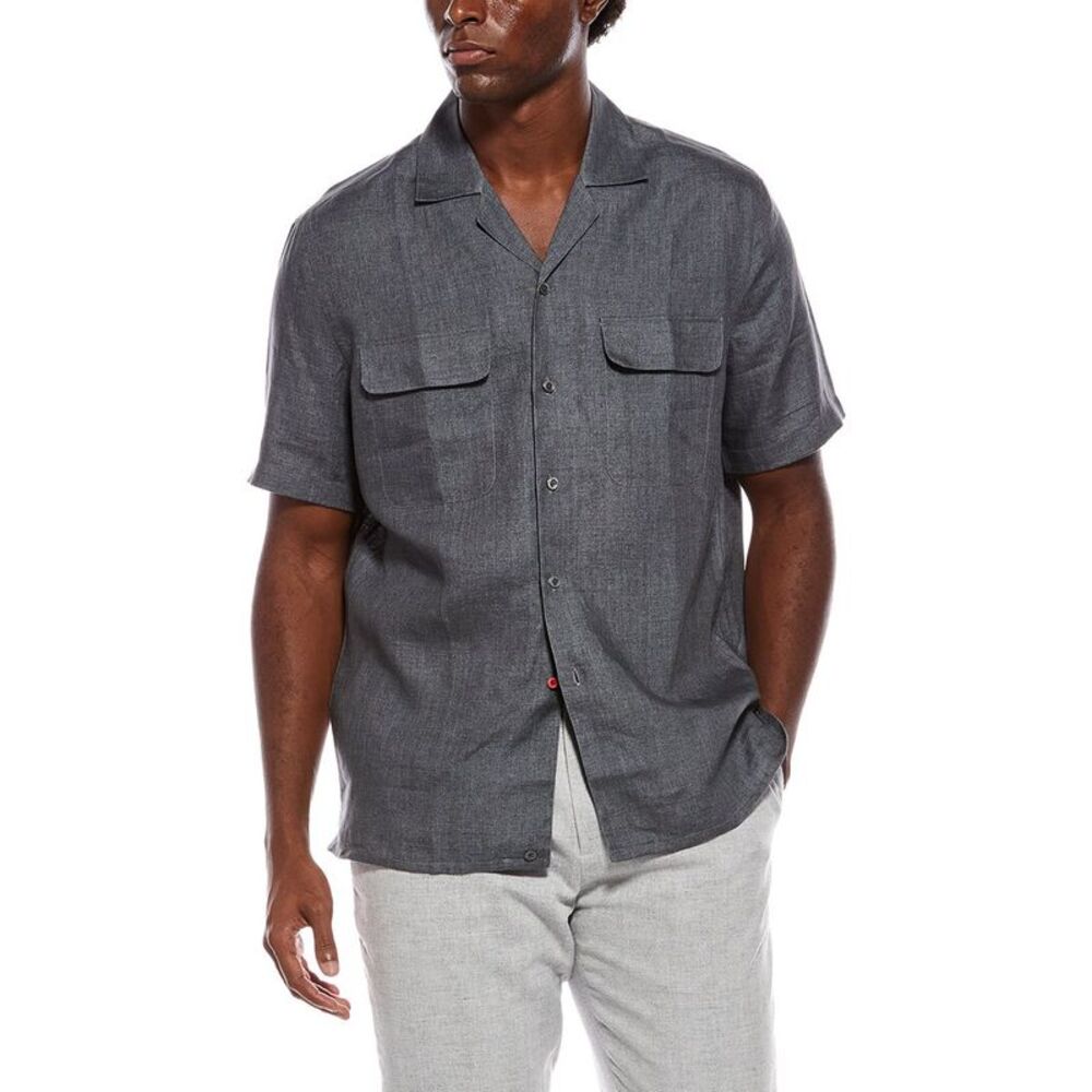 Isaia Mens  Linen Sport Shirt, Grey